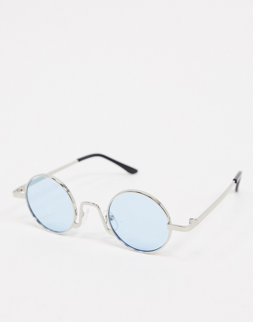 SVNX - Ronde zonnebril in zilverkleur met blauwe glazen