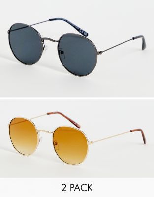 SVNX round sunglasses 2 pack in brown and black
