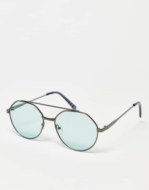 SVNX rounded aviator sunglasses in green lens
