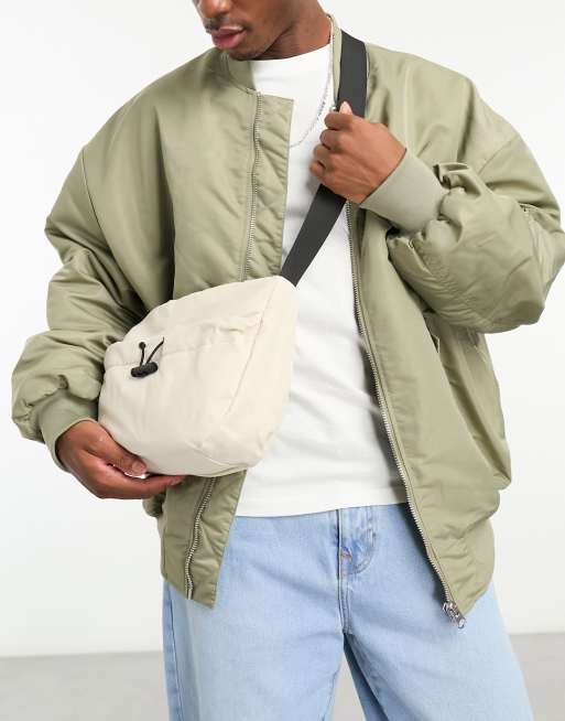 SVNX - Sac bandoulière avec poche avant à cordon coulissant - Blanc cassé