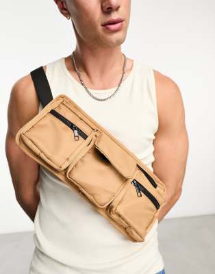 SVNX nylon multipocket chest bag in light brown - ASOS Price Checker