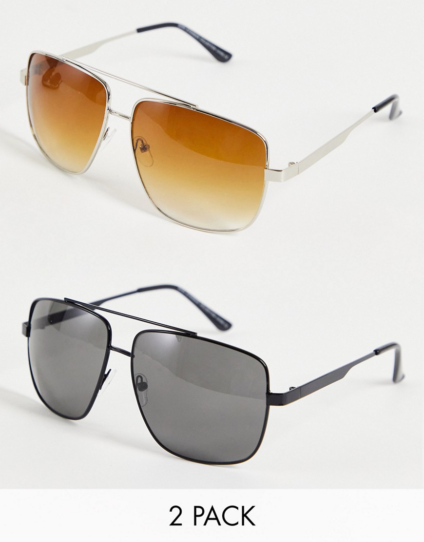 SVNX – Sechseckige Sonnenbrillen mit Farbverlauf von Schwarz bis Braun im 2er-Pack-Mehrfarbig