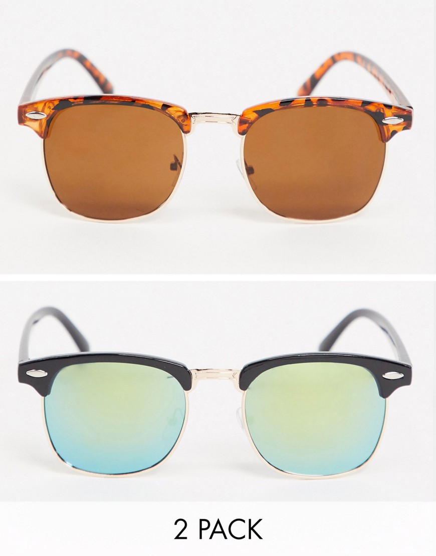 SVNX - Set van 2 retro zonnebrillen in tortoise en blauw