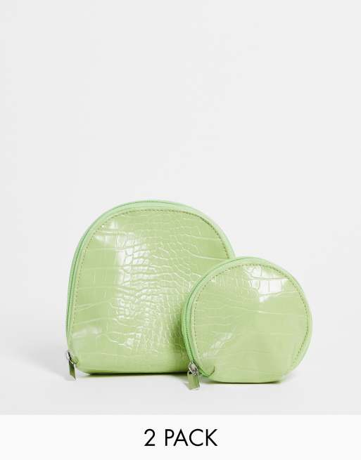 SVNX - Set van 2 ronde make-uptasjes met kroko-effect in groen