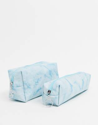 SVNX - Set van 2 toilettassen in gemarmerd blauw
