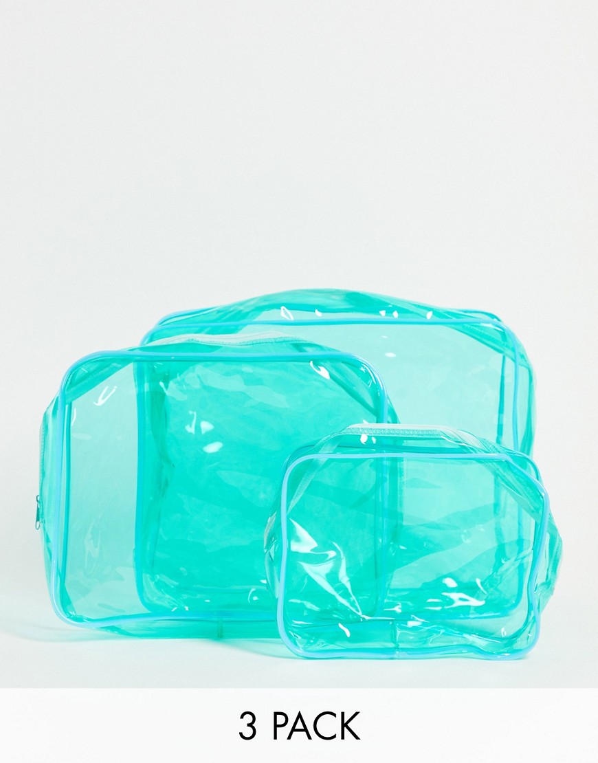 SVNX - Set van 3 doorzichtige make-uptasjes in blauw