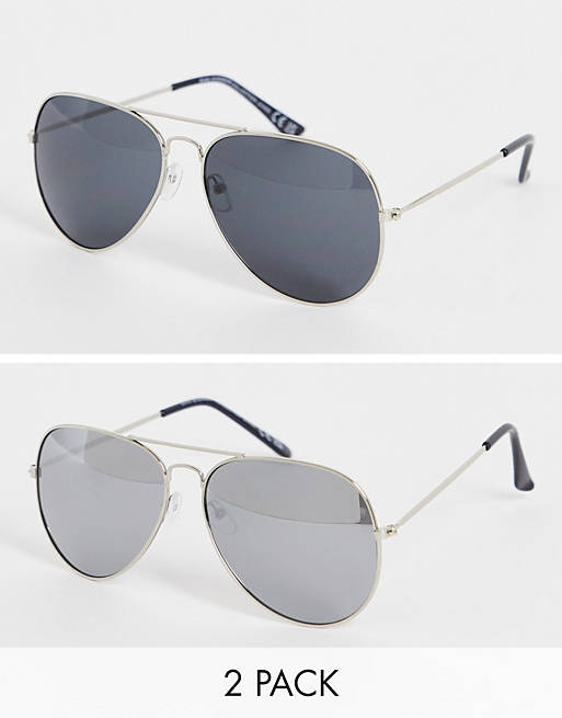 SVNX - Set van twee aviator zonnebrillen in zilver en zwart