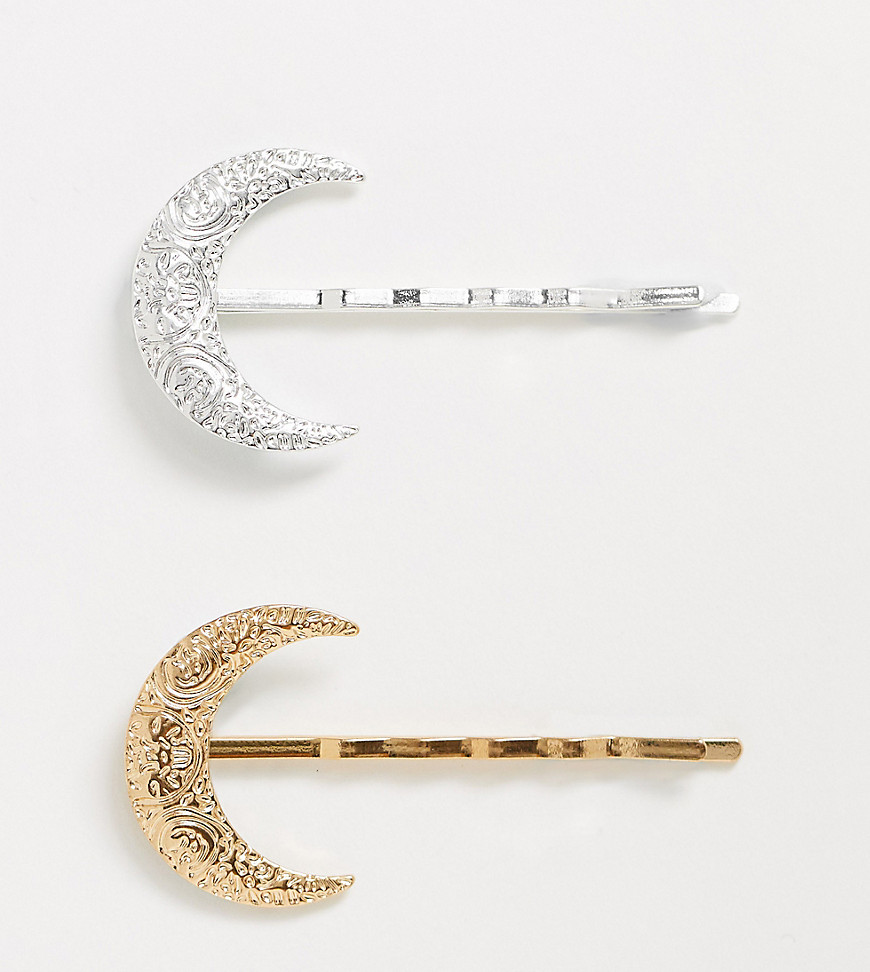 SVNX silver and gold moon 2 pack hair clips-Multi