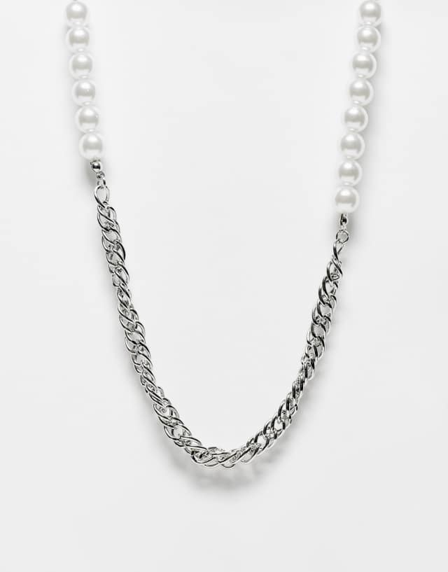 SVNX silver chain and pearl detail necklace