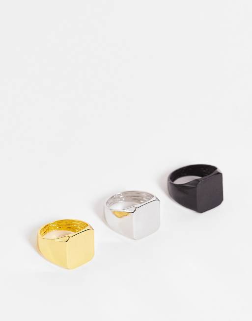 SVNX – Silver, guld och svarta ringar, 3-pack
