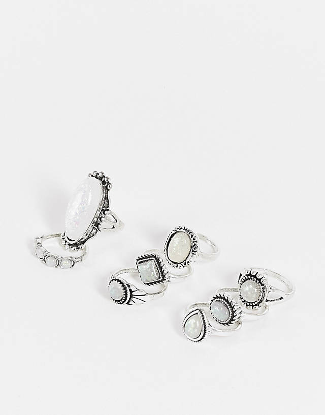 SVNX - silver rings with moon stone detail multi pack