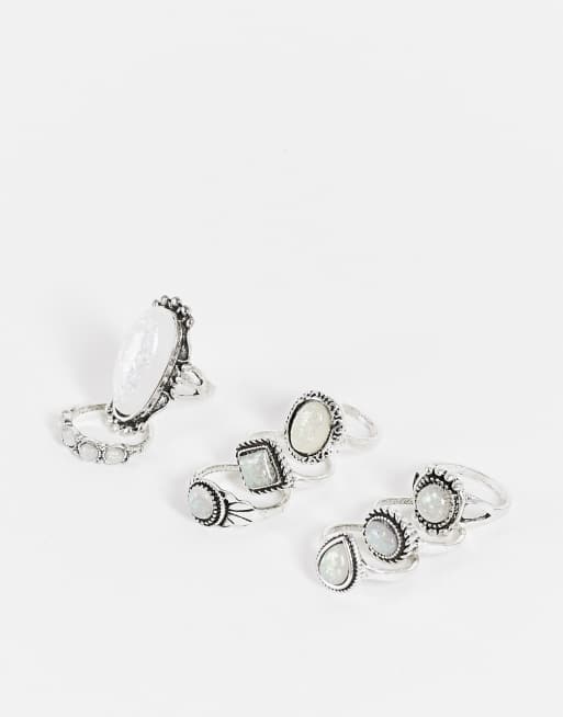 SVNX silver rings with moonstone detail multi pack