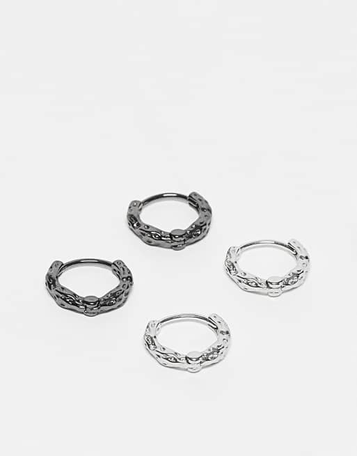 SVNX – Silverfärgade och svarta örhängen med struktur, 4-pack