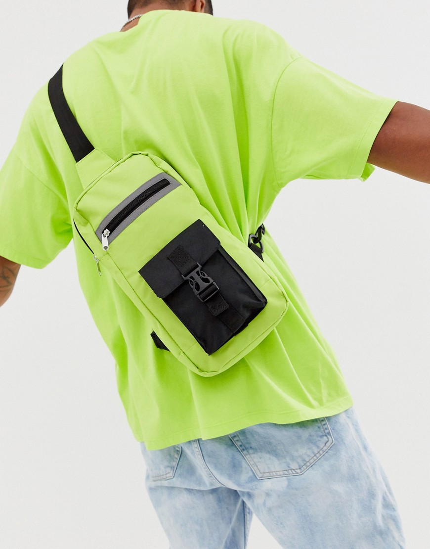 SVNX single strap cross body bag with reflective detail-Green