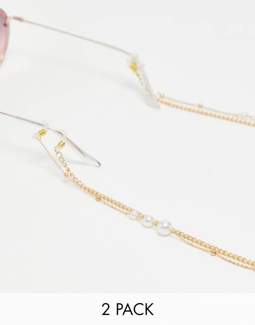 SVNX – Sonnenbrillenkette im Zweierpack in Goldoptik mit Perlendetails