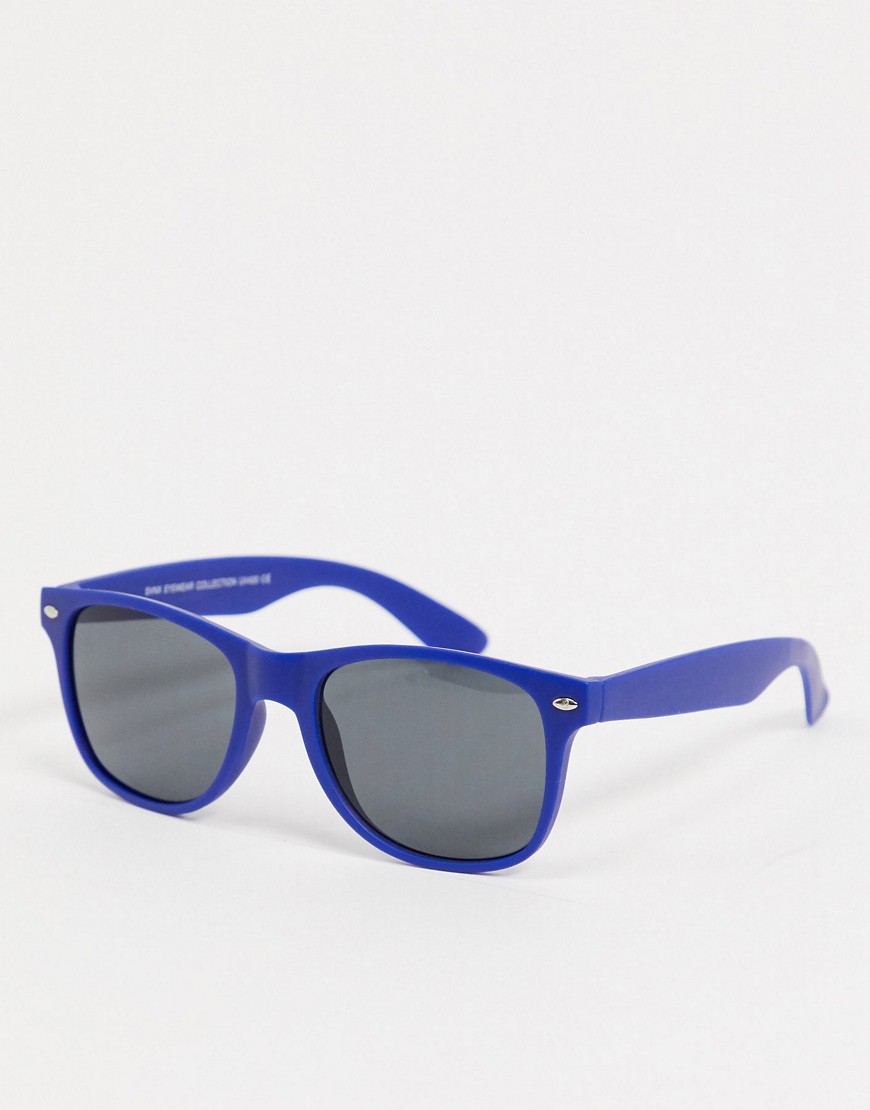 SVNX square sunglasses in matte blue with gray lens-Blues