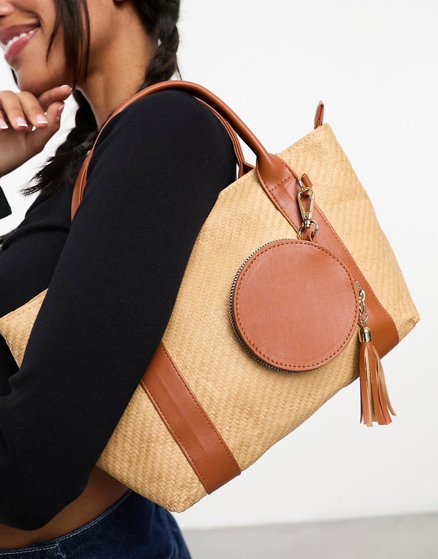 straw bucket bag in natural and terracotta-Neutral