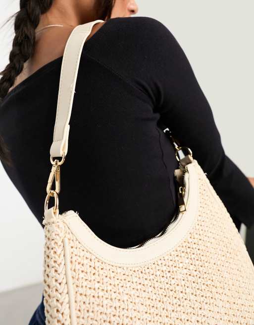 SVNX straw cross body bag with detachable straps in natural, 2 of 4