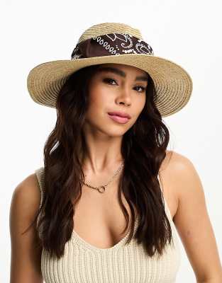 Svnx Straw Fedora With Bandana Band In Natural-neutral