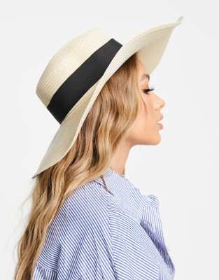 SVNX straw floppy hat with contrast band in natural