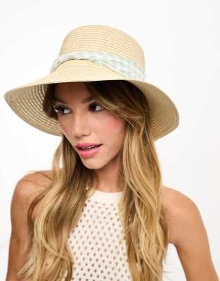 Svnx Straw Sun Hat With Gingham Trim-neutral