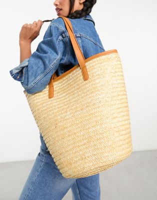 SVNX straw tote bag in natural and terracotta - ASOS Price Checker