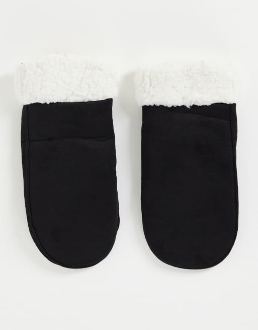 SVNX suede borg mittens in black