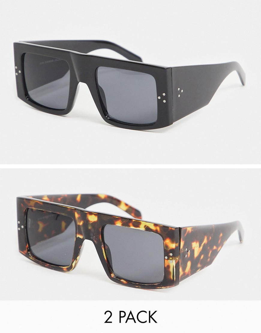 SVNX – Svarta och spräckliga runda solglasögon, 2-pack-Olika färger