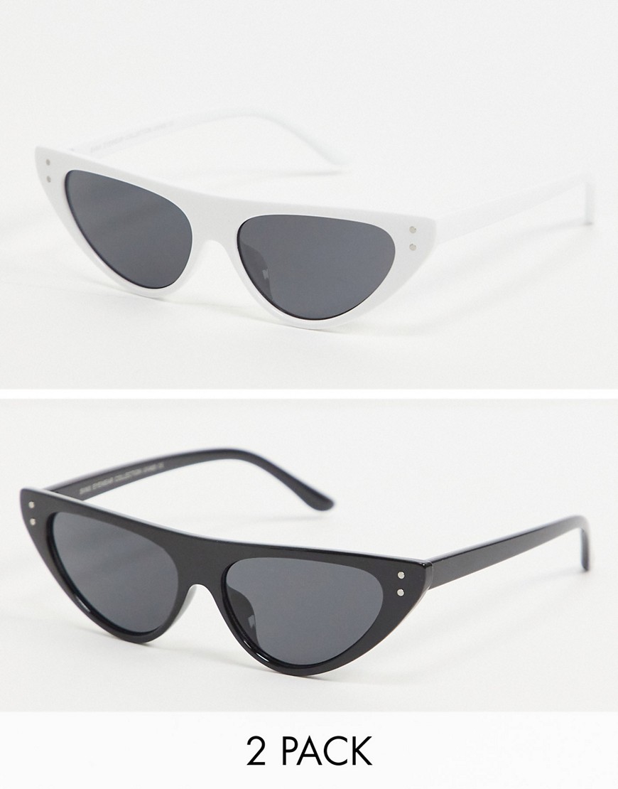 SVNX – Svarta och vita solglasögon i cateye-modell med strassdetaljer, i 2-pack-Olika färger