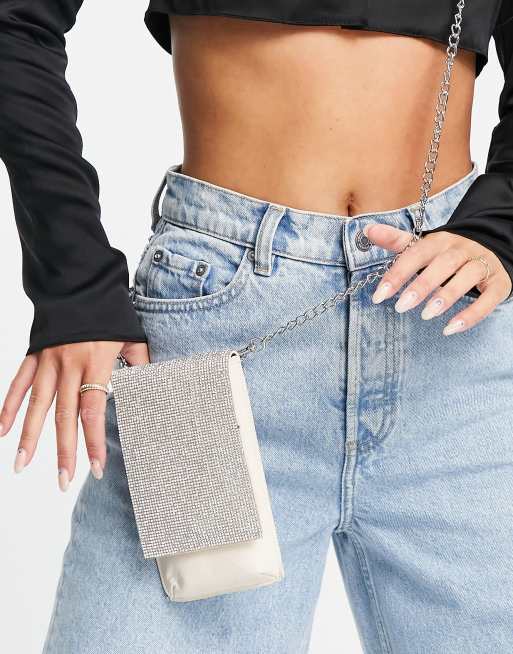 SVNX – Tasche in Creme mit Strass-Trageband