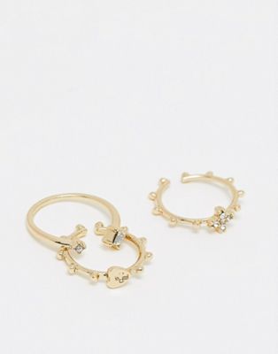 SVNX three pack rings in gold with gem details