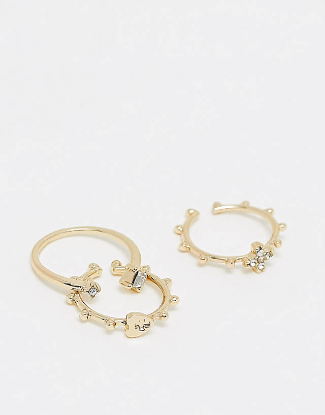 SVNX - three pack rings in gold with gem details