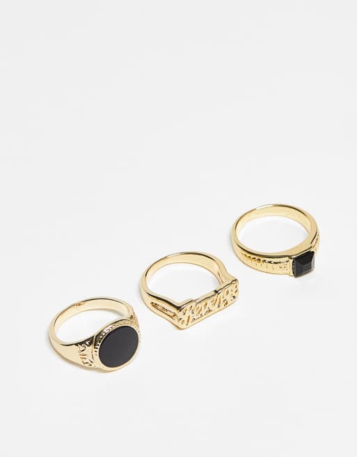 SVNX three pack rings in gold with stone detailing