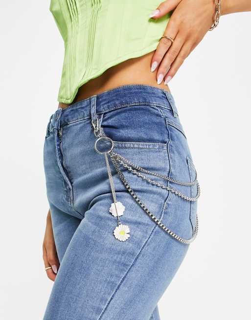 SVNX trouser chain with daisy detailing in silver