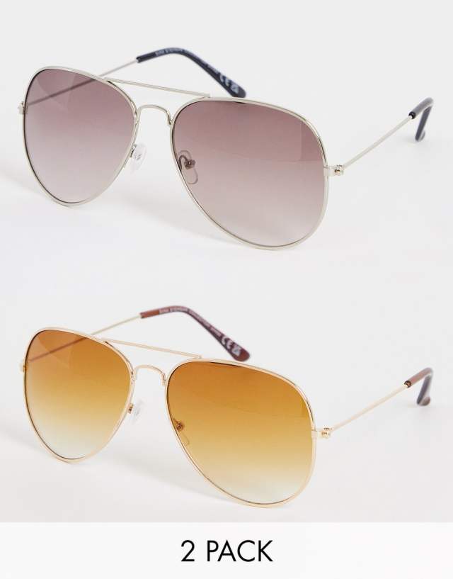 SVNX two pack aviator sunglasses in brown and black