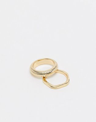 SVNX two pack chunky gold rings with textured details