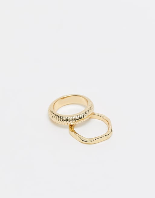 SVNX two pack chunky gold rings with textured details