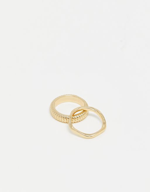 SVNX two pack chunky gold rings with textured details