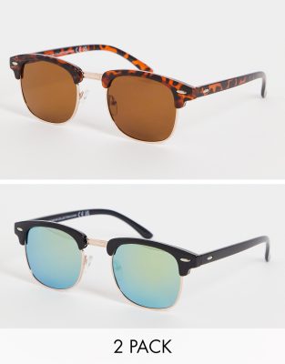 SVNX two pack classic sunglasses In brown and blue