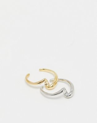 SVNX two pack mixed metal rings in silver and gold