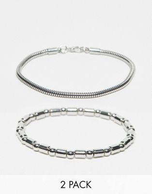 SVNX two pack of bracelets in silver  - ASOS Price Checker