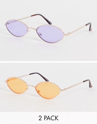 SVNX two pack round sunglasses with purple and orange lenses