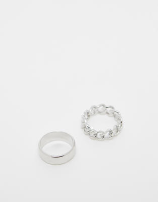 SVNX SVNX two pack silver rings with chain details