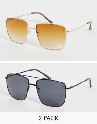 SVNX two pack sunglasses in brown and black