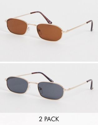 SVNX two pack sunglasses in brown and blue