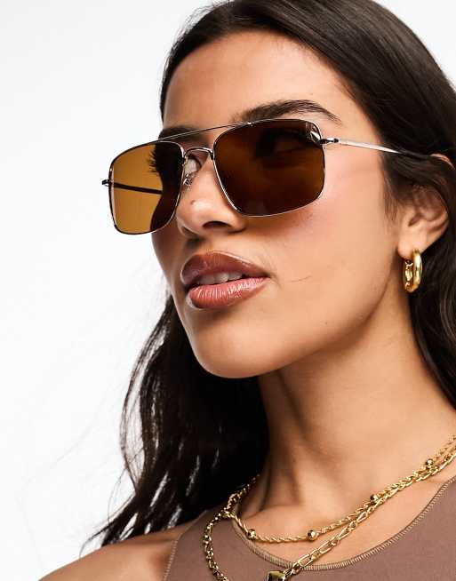 SVNX - Vierkante aviator zonnebril in bruin