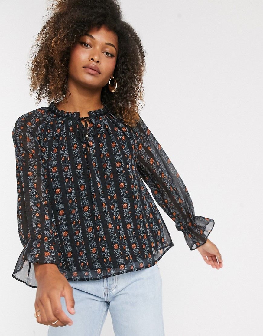 фото Свободная блузка в полоску с цветочным принтом y.a.s-серый
