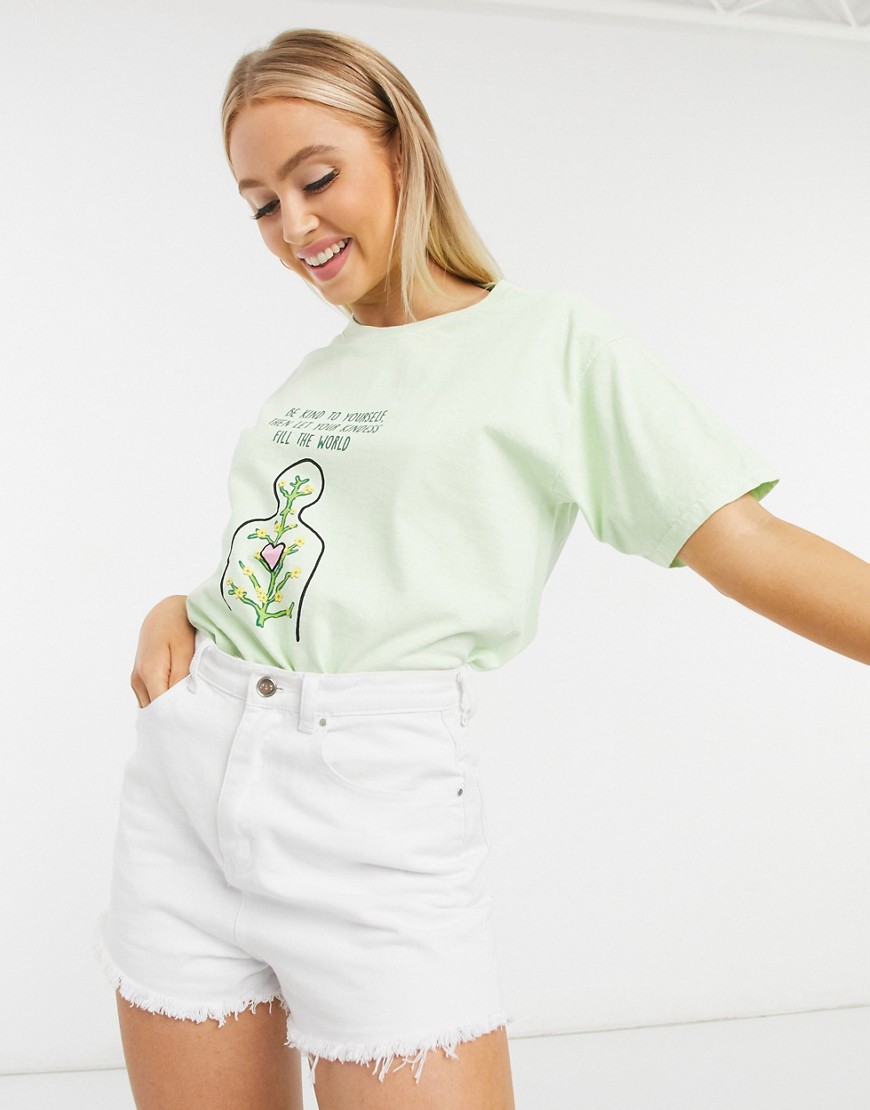 фото Свободная футболка бойфренда с принтом daisy street-зеленый