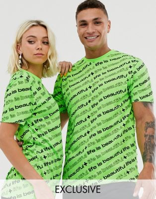 фото Свободная футболка с логотипом life is beautiful unisex-зеленый