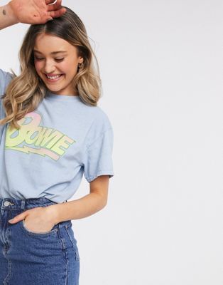 фото Свободная футболка с принтом "bowie" в винтажном стиле daisy street-синий